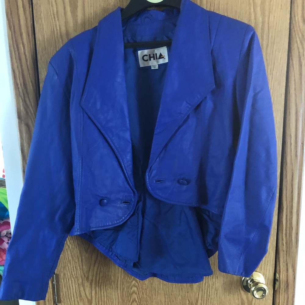 Electric Blue Cropped Leather Jacket